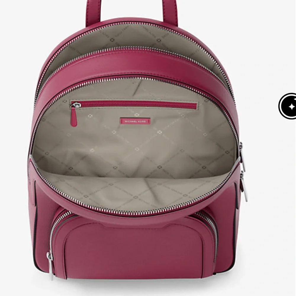 MICHAEL KORS Jaycee Md Zip Pocket Pebbled Leather Backpack Dark Raspberry NWT